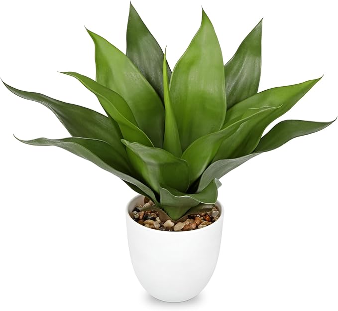 Fake Agave Plants 15.7 inch Large Artificial Plants in White Pot Faux Agave Plant Realistic Fake Plant for Home Decor Office Table Living Room Desk Bathroom Dining Centerpieces Balcony Indoor Decor