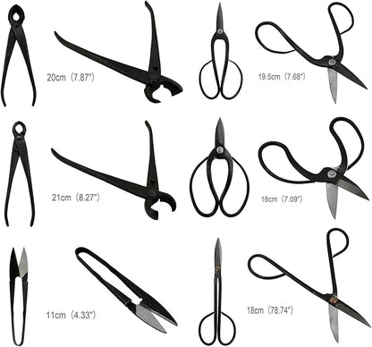 Voilamart 12 Pcs Gardening Bonsai Tool Sets Carbon Steel Garden Plant Trimming Kit Scissor Cutter Shear Heavy Duty Nylon Case Outdoor Entrenching Tools