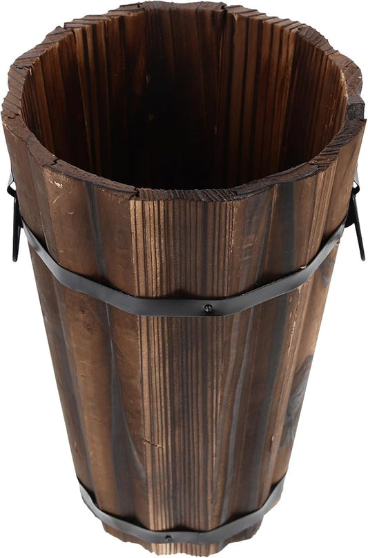 Retro Style Wooden Flowerpot Vintage Carbonized Small Planter Bucket for Garden Balcony Unique Rustic Plant Container