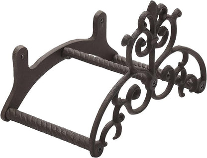 MyGift Cast Iron Garden Hose Holder, Heavy Duty Wall Mounted Water Hose Holder Reels, Garden Hose Hanger with Vintage Scrollwork Design for Outside