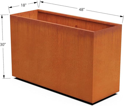 Plantercraft Large Planters for Outdoor Plants - 48x18x30 Corten Steel Rectangular Planter Box | Extra Large Outdoor Planters for Modern Patio, Deck & Privacy Screen