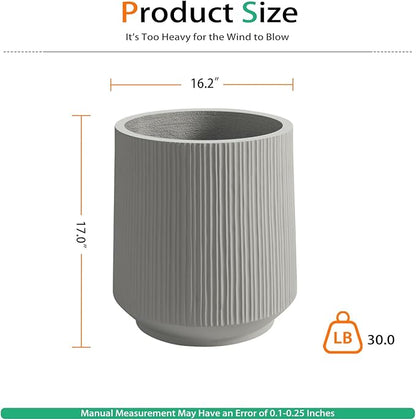 Concrete Planter Outdoor Indoor, Large Cement Plant Pots with Saucer for Trees Flowers (Vertical Gray, 17 inch)