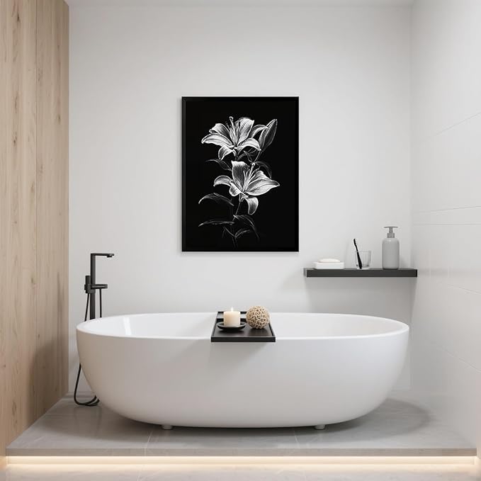 Canvas Bathroom Wall Art Decor Canvas Art Wall Decor Vintage Framed Wall Art Prints Black and White Wall Art Decorations Hallway Flowers Wall Art Pictures for Bathroom Artwork For Walls 16x20 Inchs