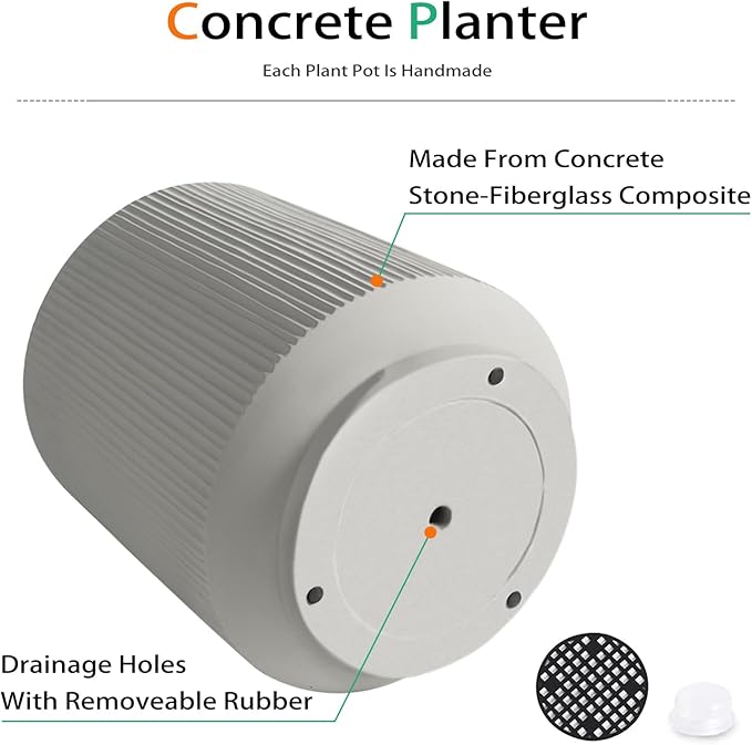 Concrete Planter Outdoor Indoor, Large Cement Plant Pots with Saucer for Trees Flowers (Vertical Gray, 17 inch)