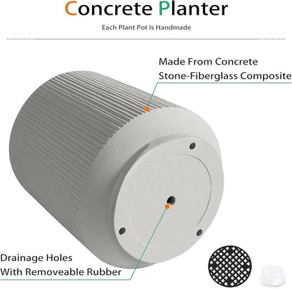 Concrete Planter Outdoor Indoor, Large Cement Plant Pots with Saucer for Trees Flowers (Vertical Gray, 17 inch)
