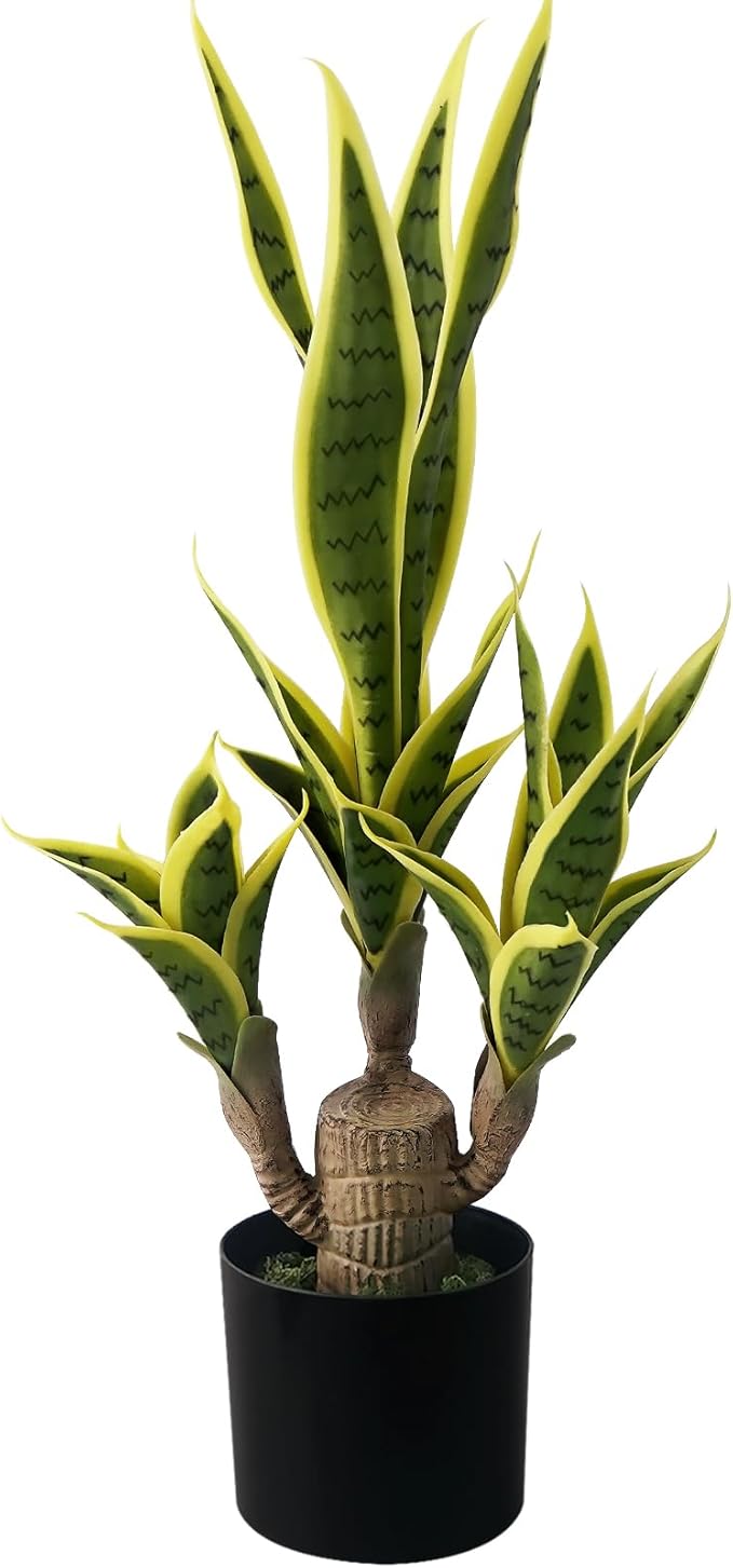 Artificial Snake Plant 23.6" Fake Sansevieria Potted Plants Indoor Outdoor 24 Lifelike Fake Snake Plant Greenery for Home Office Hotel Garden Corner Decor