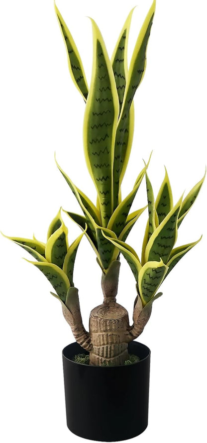 Artificial Snake Plant 23.6" Fake Sansevieria Potted Plants Indoor Outdoor 24 Lifelike Fake Snake Plant Greenery for Home Office Hotel Garden Corner Decor