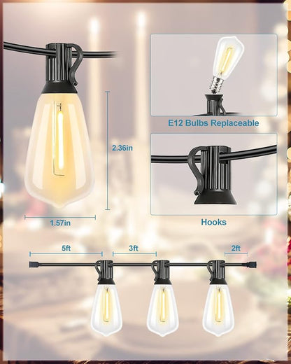 Lightdot LED Outdoor String Lights 400FT Patio Lights with 128 Shatterproof ST38 Vintage Edison Bulbs, Outside Hanging Light Waterproof for Porch, Deck, Garden, Backyard, Balcony, Dimmable- ETL Listed