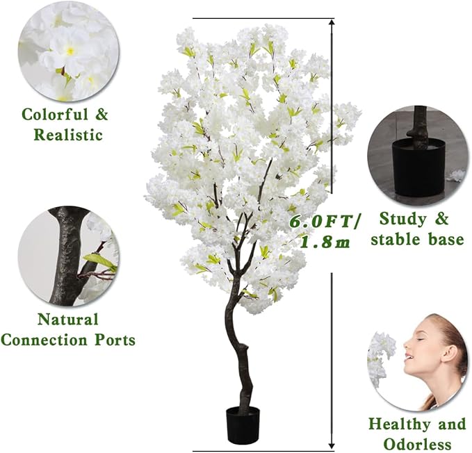White Faux Cherry Blossoms Tree Artificial Cherry Blossom Tree Bedroom Trees for Home Christmas New Year Decor