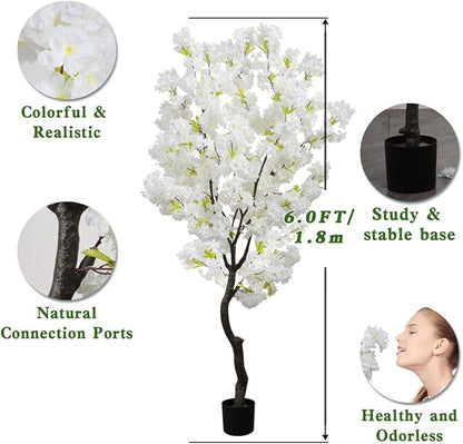 White Faux Cherry Blossoms Tree Artificial Cherry Blossom Tree Bedroom Trees for Home Christmas New Year Decor