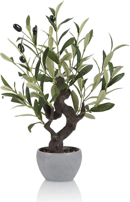 TOARTi Artificial Olive Tree Potted Plant with Stone Pot, 19" Tall Japanese Bonsai Tree Faux Plants Desk Plant, Realistic Greenery Decor for for Home Bedroom Bathroom Office Desk