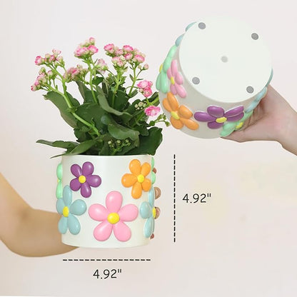 GUGUGO Colorful Flowers Planters Cute Unique Rainbow Planter with Drainage, Vintage Retro Flower Plant pots for Indoor & Outdoor Plants, Eclectic Succulent Gardening Pot for Boho Modern Home Décor-D