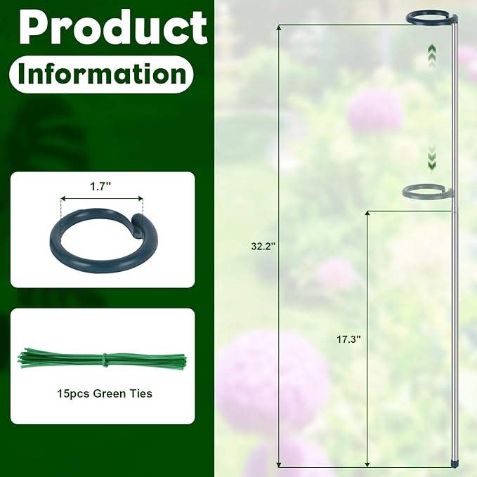 Extendable Monstera Plant Support Stakes, Made of Aluminum Alloy, Tomato Stakes Length Adjust from 17.3" to 32.2", Suitable for Indoor Outdoor Potted Amaryllis Vegetables-7Pack (32.2inches-5Pack)