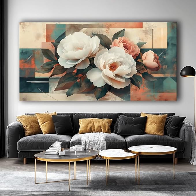 IDAFU Modern Country Floral Wall Art - Country flower wall art Landscape Canvas Painting, Botanical Spring Wall Décor Pictures for Living Room, Bedroom & Office, Ready to Hang 40L x 20W