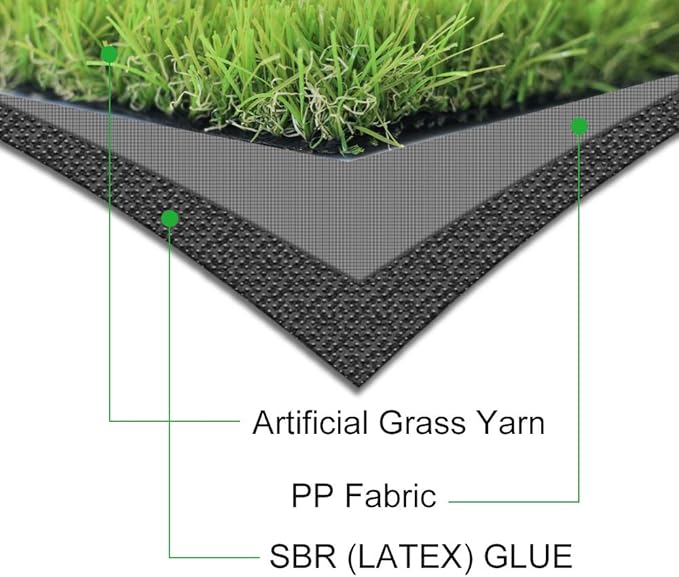 Artificial Grass Turf 6FTX24FT,1,38inch 4 Tone Realistic Synthetic Thick Fake Faux Grass Rug Astroturf Carpet Landscape for Dogs Indoor Outdoor Garden Lawn Mat, with Drainage Holes