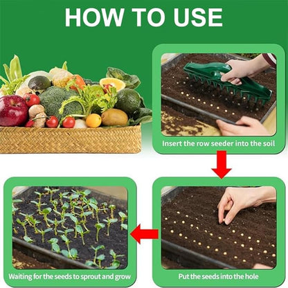 12-Hole Seed Planter Tool Kit – Adjustable 5-Speed Handheld Seed Spreader, Soil Punch & Spacer for Planting Small Seeds, ABS Gardening Tools (4-Piece Set: Digger, Rake, Planter, Transplanter)