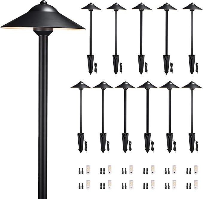 Gardenreet Brass Low Voltage Landscape Lighting - 12V LED Path Light IP65 Waterproof, Pathway Outside Lights for Yard Walkway Garden with 2700K/3000K/4000K Adjustable G4 Bulb (12 Pack)