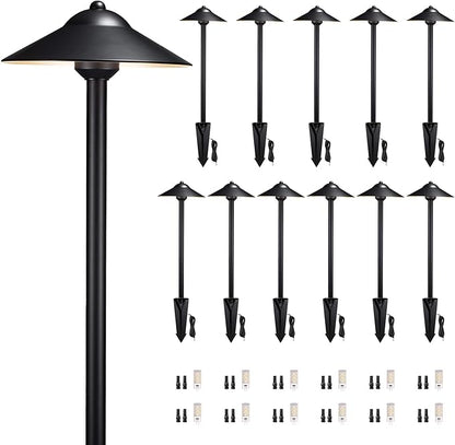 Gardenreet Brass Low Voltage Landscape Lighting - 12V LED Path Light IP65 Waterproof, Pathway Outside Lights for Yard Walkway Garden with 2700K/3000K/4000K Adjustable G4 Bulb (12 Pack)
