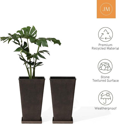 LA Jolie Muse Tall Outdoor Planters Set of 2, 20 inch Large Tapered Square Planters for Indoor/Outdoor Plants, Large Outdoor Flower Pots for Front Door, Patio and Deck