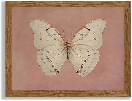 Wojuin Framed Pink Vintage Butterfly Canvas Wall Art, Neutral Moody Insect Farmhouse Wall Decor, Antique White Moth Aesthetic Poster Print for Living Room Bedroom Bathroom Dorm Office 8x10 in