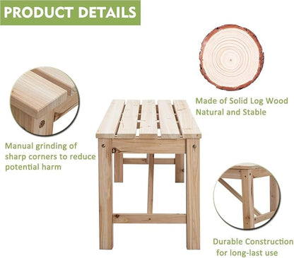 Outdoor Wood Bench Indoor Backless Porch Rustic Square Fir Log Solid Wood Fire Pit Bench for Patio Garden Deck and Backyard, 55" W×15.7" D×17.7" H, Natural