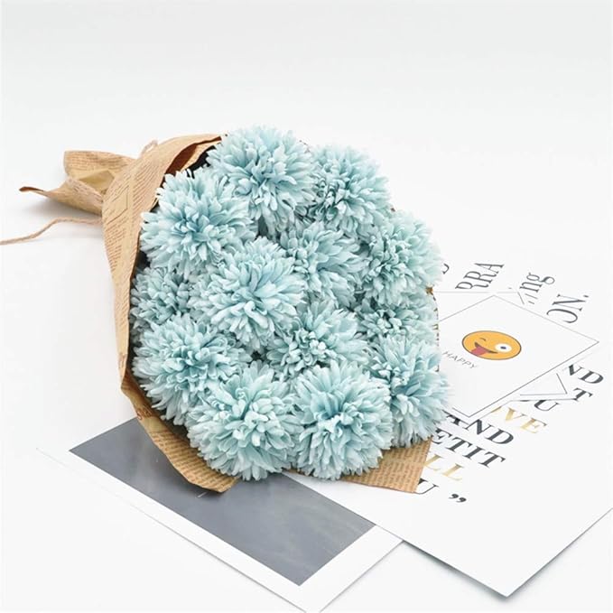 Artificial Flowers Chrysanthemum Ball Flowers Bouquet 10pcs Present for Important People Glorious Moral for Home Office Coffee House Parties and Wedding(Light Blue)