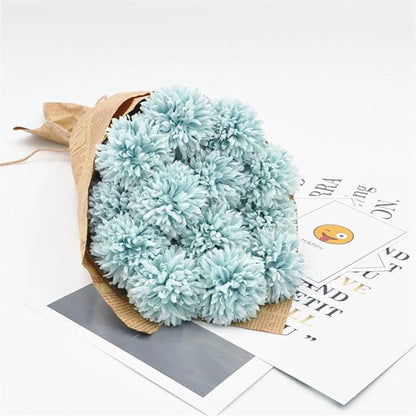 Artificial Flowers Chrysanthemum Ball Flowers Bouquet 10pcs Present for Important People Glorious Moral for Home Office Coffee House Parties and Wedding(Light Blue)