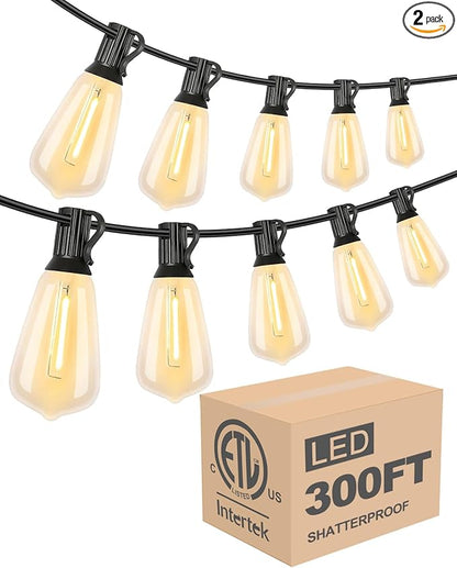 Lightdot LED Outdoor String Lights 300FT Patio Lights with 96 Shatterproof ST38 Vintage Edison Bulbs, Outside Hanging Light Waterproof for Porch, Deck, Garden, Backyard, Balcony, Dimmable- ETL Listed