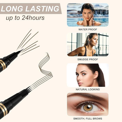 Eyebrow Pen Makeup Kit, with 4 Tip Waterproof Microblading Eyebrow Pencil, Eyeliner, Eyebrow Pomade and Dual-ended Eyebrow Brush, Brow Pencil Eyebrow Kit for Natural Looking - Ash Brown