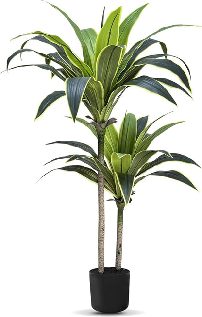 Artificial Dracaena Tree 5ft - Faux Tree Nearly Natural Indoor Outdoor, UV-Resistant Tall Artificial Plants, Standing Fake Plant Tree, Large Fakeplant for Home Office Living Room Decor