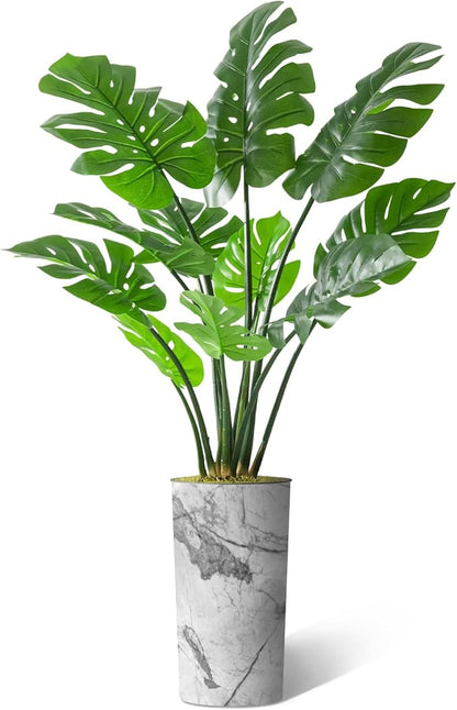 Artificial Tree in Gray Marble Effect Planter, Fake Monstera Silk Tree for Indoor and Outdoor Home Decoration - 65" Overall Tall (Plant Pot Plus Tree)