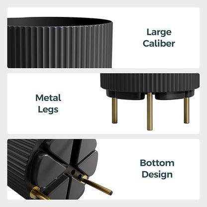 FONTOI 20.3'' Front Porch Planter Stand, Round Plant Stand for Porch, Plastic Striped Planter Stand with 3 Holder, Outdoor Flower Pots Stand for Tall Plants, Porch Decor, Black