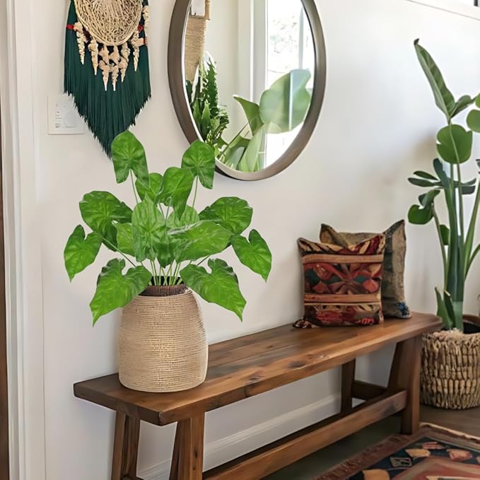 Hollyone 2PCS Artificial Calla Lily Leaves Plants 26.8" Fake Tropical Alocasia Bush Tree Large Faux Greenery Stem Shrubs for Indoor Outdoor Home Garden Arrangement Jungle Safari Wedding Party Decor