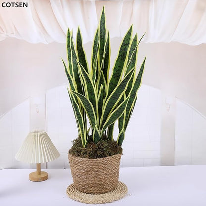 5 Pack Artificial Snake Plants Faux Agave Plant Fake Sansevieria Unpotted 30 inch Artificial Plants Suitable for Garden Home Office Indoor Outdoor Decoration (Yellow Green)