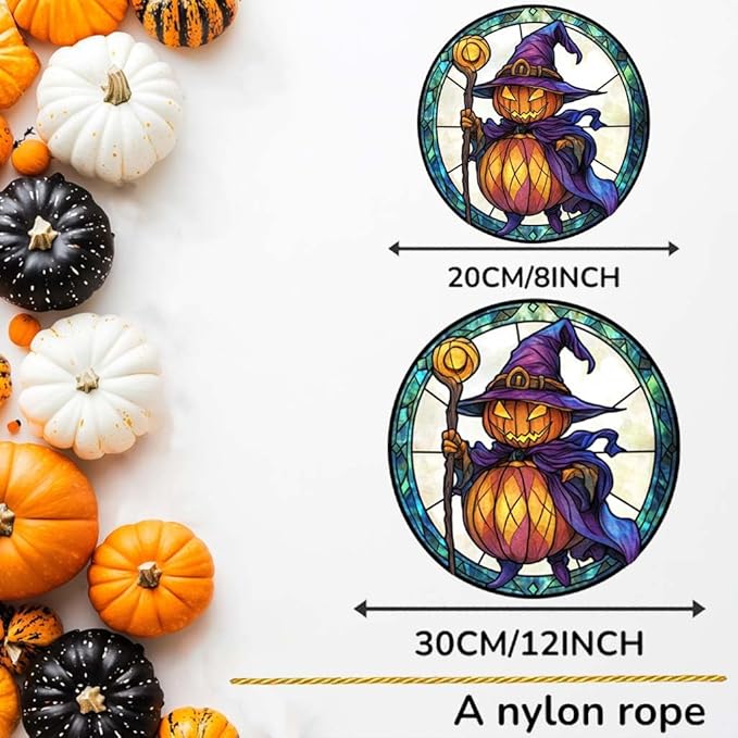 Acrylic Window Hanging Pumpkin Wizard Stained Panel Window Decoration for Halloween Decorations Outdoor Indoor Garden Yard Home Halloween Decor 12 Inch