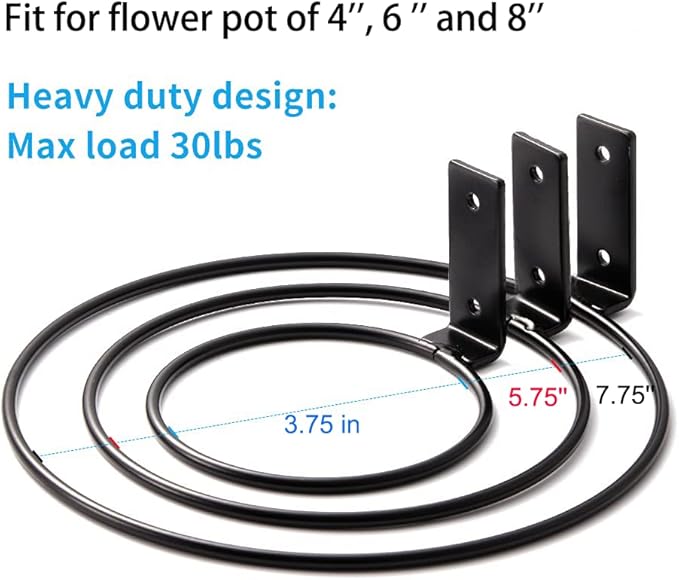 Plant Holder Ring 8 Inch Wall Mounted, 6 Pack Flower Pot Hangers Metal Plant Stand Hanging Bracket Basket Hooks