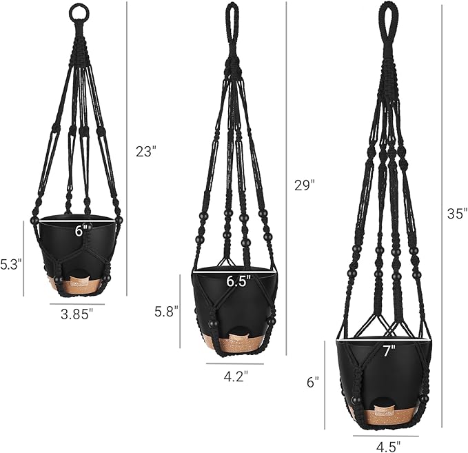 Mkono Hanging Planters, Macrame Plant Hangers with Self Watering Plant Pots Indoor Set of 3 Hanging Baskets Flower Pot Holders with Hooks No Tassels 3 Different Size for Boho Home Decor