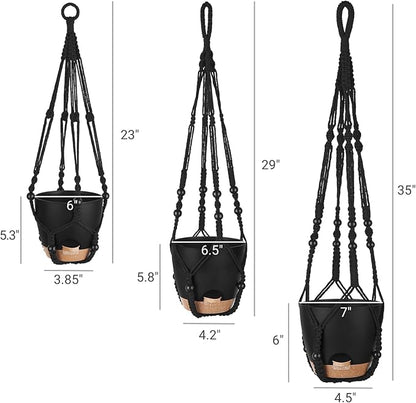 Mkono Hanging Planters, Macrame Plant Hangers with Self Watering Plant Pots Indoor Set of 3 Hanging Baskets Flower Pot Holders with Hooks No Tassels 3 Different Size for Boho Home Decor