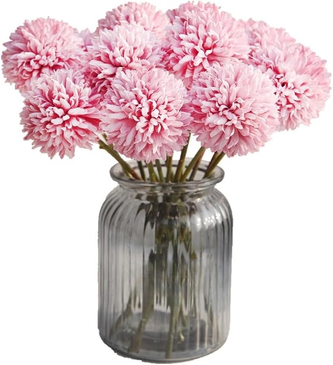 Artificial Flowers Chrysanthemum Ball Flowers Bouquet 10pcs Present for Important People Glorious Moral for Home Office Coffee House Parties and Wedding(Fuchsia)
