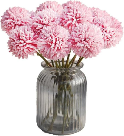 Artificial Flowers Chrysanthemum Ball Flowers Bouquet 10pcs Present for Important People Glorious Moral for Home Office Coffee House Parties and Wedding(Fuchsia)