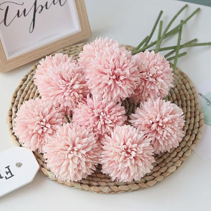 Artificial Flowers Chrysanthemum Ball Flowers Bouquet 10pcs Present for Important People Glorious Moral for Home Office Coffee House Parties and Wedding (Light Pink)