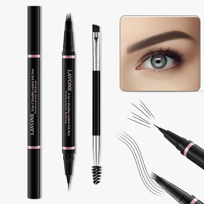 Eyebrow Pencil Makeup Kit, with Waterproof 2-IN-1 Microblading Eyebrow Pen, Eyebrow Pomade, Eyeliner and Dual-ended Eyebrow Brush, Brow Pencil Kit for Natural Eyebrows - Espresso