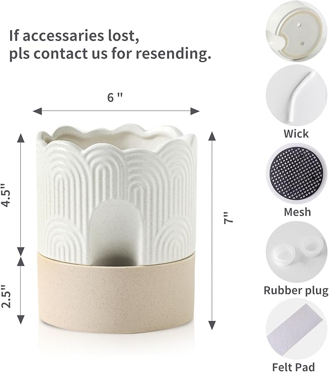 Nihow Self Watering Plant Pot for Indoor Plants : 6 Inch & 8 Inch Ceramic Planter with Drainage Hole & Water Storage - Relief Design Beige & Nature Flower Pot -Set of 2