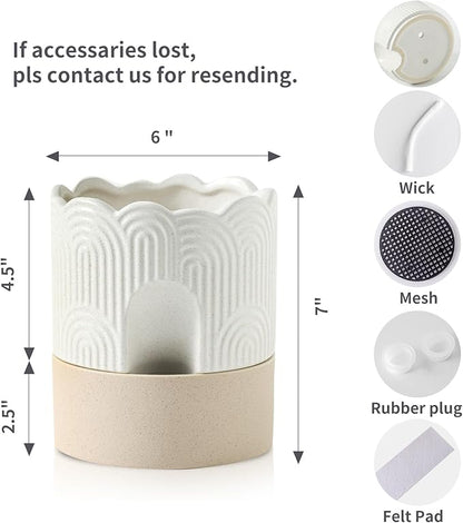 Nihow Self Watering Plant Pot for Indoor Plants : 6 Inch & 8 Inch Ceramic Planter with Drainage Hole & Water Storage - Relief Design Beige & Nature Flower Pot -Set of 2
