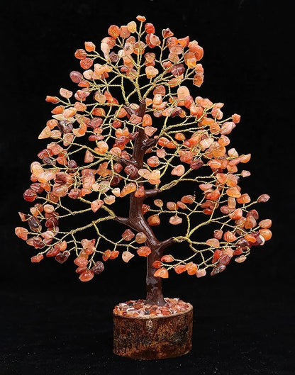 WC Carnelian Chakra Tree of Life - Crystal Tree with 300 Beads for Positive Energy, Sacral Chakra Healing, Good Luck Gift Feng Shui Decor
