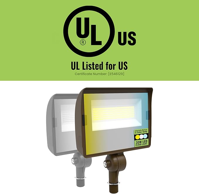 Select LED Flood Light with Photocell, 10W/20W/30W Wattage Selectable, 3900 Lumen, 3000K/4000K/5000K CCT, IP65 Waterproof, UL Certified Outdoor Security Light for Yard, Driveway (Knuckle Mount)