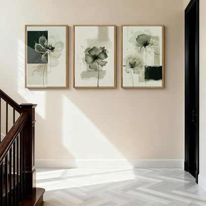ANHUIB Black Neutral Floral Wall Art 16x24 Inch Abstract Flower Wall Decor Waterolor Painting Set of 3 for Living Room Bedroom Bathroom