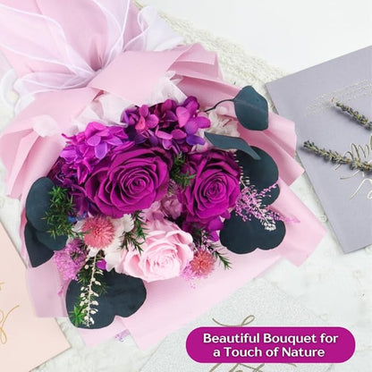 Vaanshie Forever Flowers Bouquet, Preserved Long Lasting Pink-Purple Roses Flower Bouquet for Valentine’s Day, Christmas, Anniversary, Birthday Gifts for Her Ideal for Mother's Day Gifting