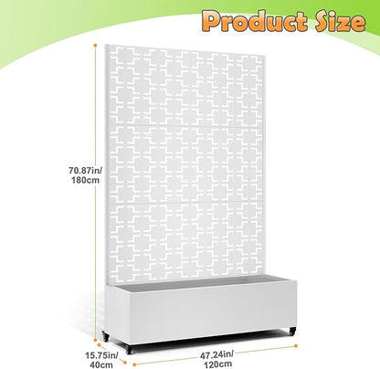 Metal Raised Garden Bed with Trellis, 2-in-1 Planter Box & Privacy Screen for Climbing Plants, Outdoor Standing Flower Bed with Drainage Holes, 47.2" L x 16.7" W x 70.8" H, White-Square