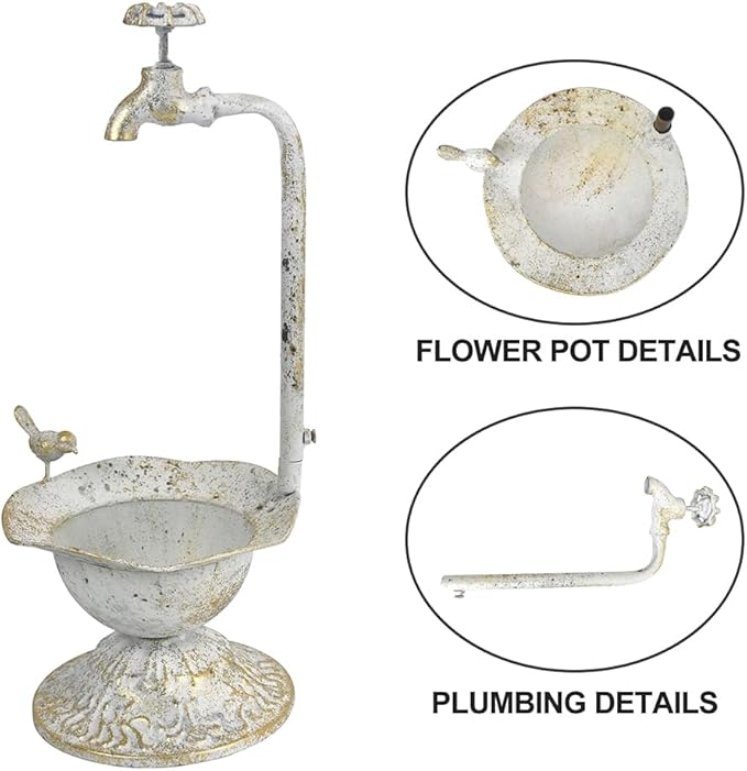 Unique Planters for Indoor Outdoor Plants, Rustic Succulent Planters, Outdoor Flower Pots, Indoor Succulent Plant Pots, Metal Tap Design, Home and Garden Decor (White)